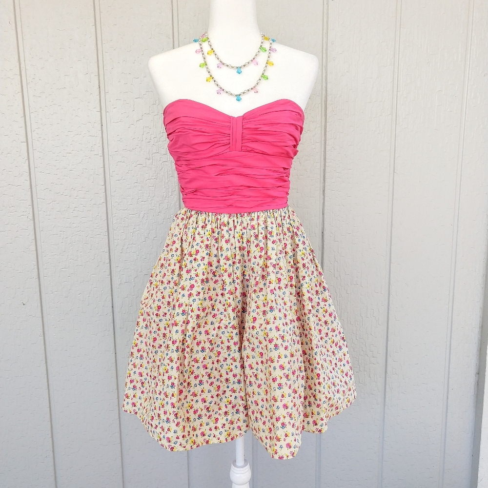 Betsey Johnson VTG Pink Floral Dress w Tulle Skirt